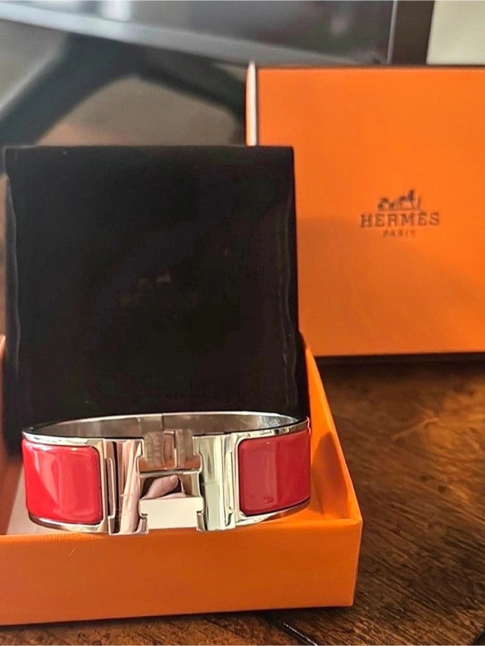 Hermès Clic Clac H Bracelet Red & Silver